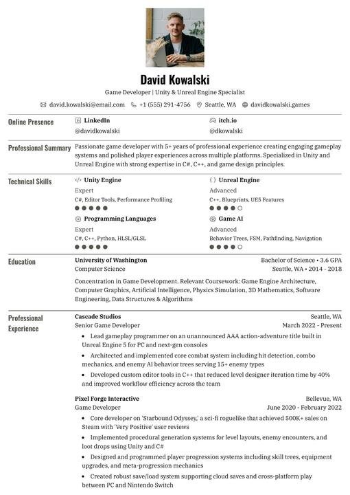 A minimal resume template available in QuickResume