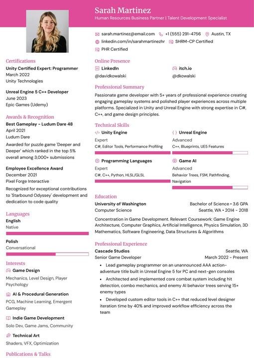 A colorful resume template available in QuickResume